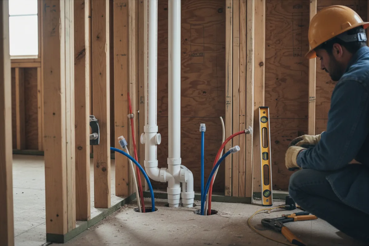 Drain and supply rough-in during Garbage Disposal Repair in Fork